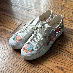 Keds White Sneakers with Colorful Floral Embroidery